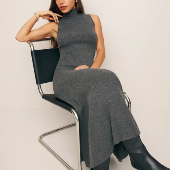 Reformation - Odelia Cashmere Midi Dress (Flannel) - Picture 3 of 4